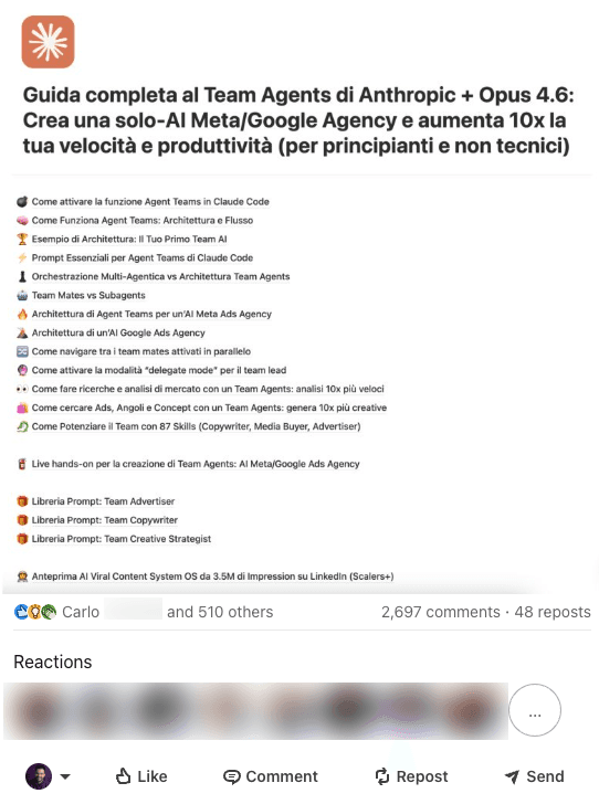 Post LinkedIn Agent Teams - 2697 commenti