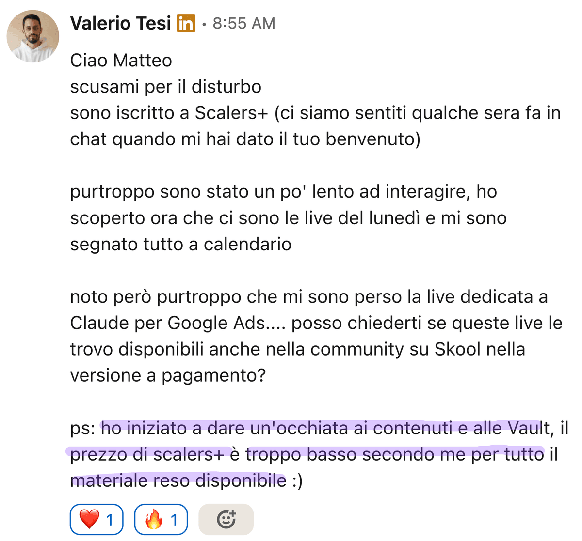 Messaggio di Valerio Tesi su Scalers+